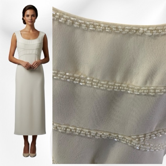 Jones New York Dress White Beaded Midi Length Gown Size 12 - Picture 4 of 5